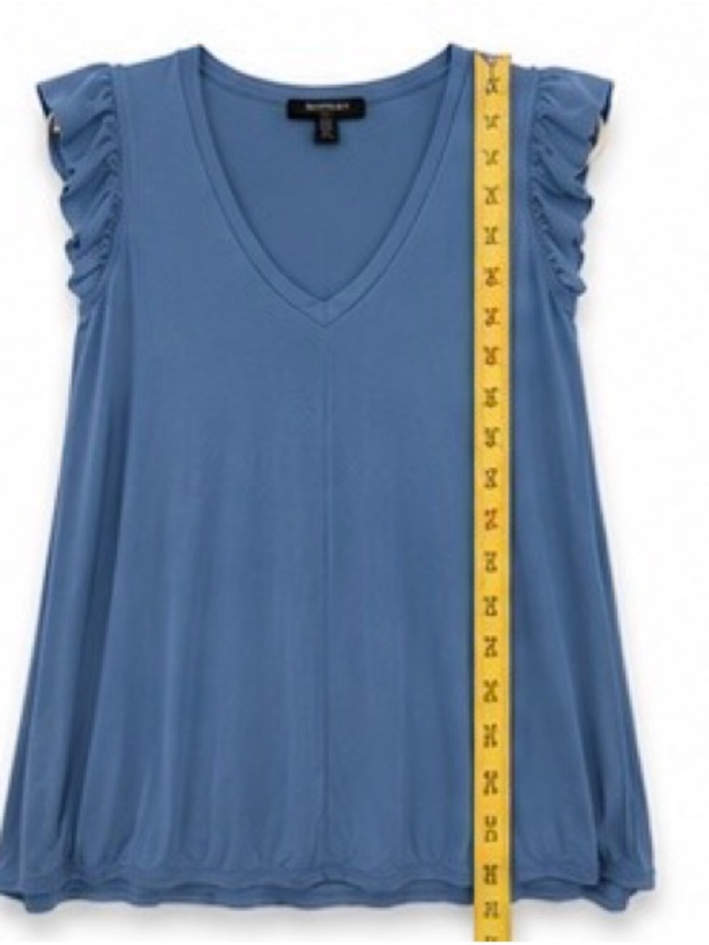 Alyssa Thomas NY Dusty Blue V-Neck Ruffle Sleeve Top - Small - Picture 3 of 8